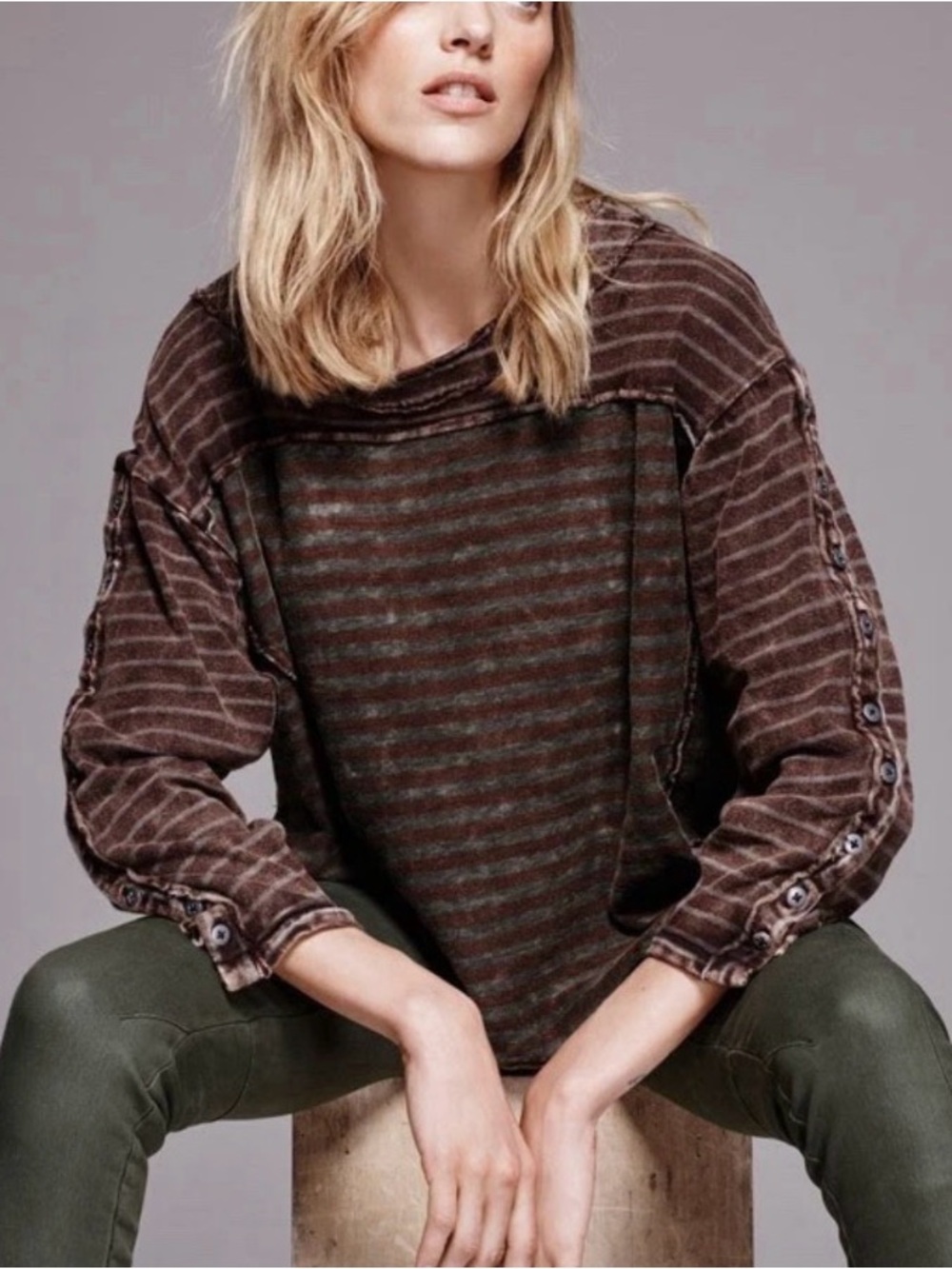 Free People Romantics Top XS Oversized Distressed Slouchy Faded Lived In Look